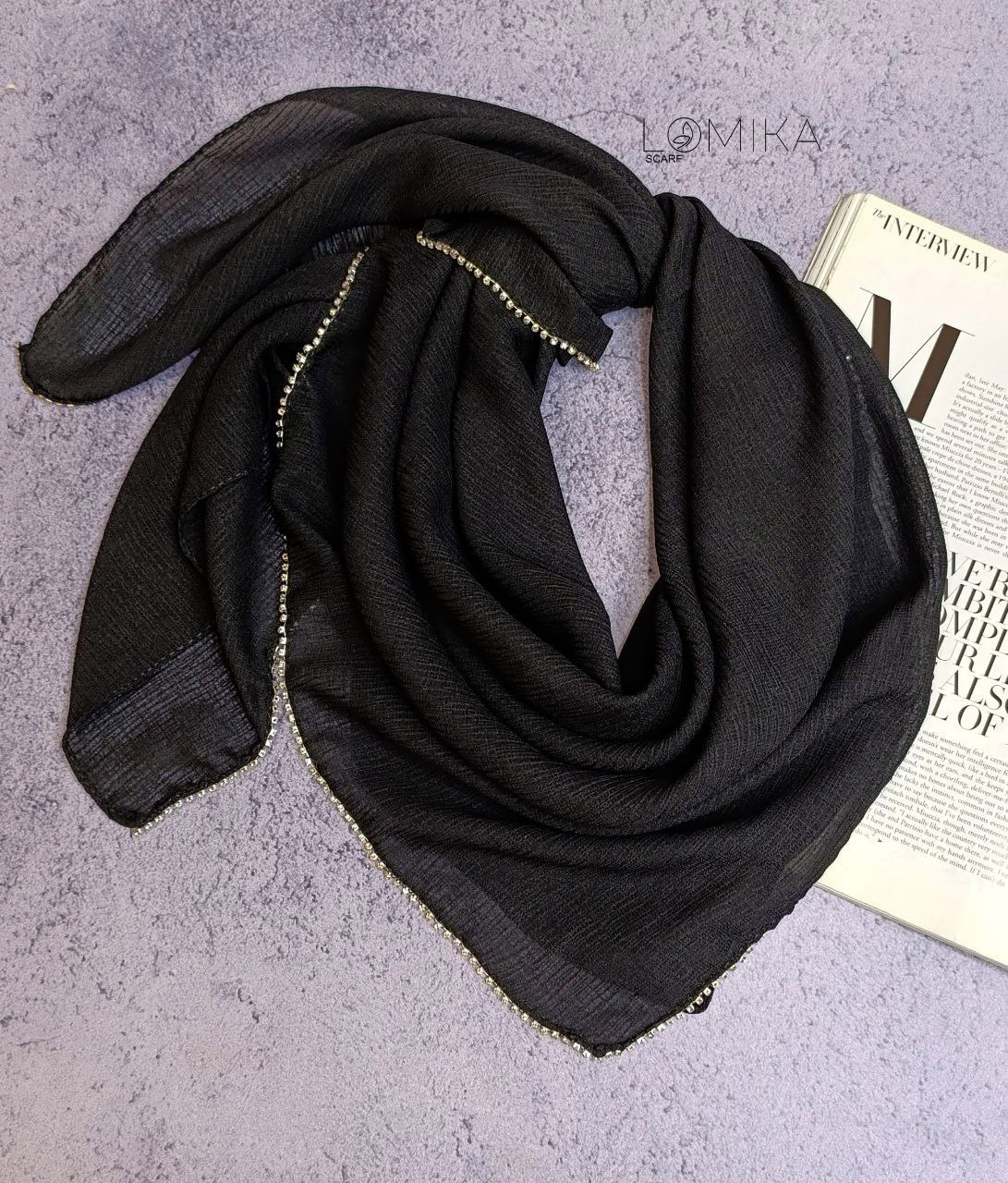 روسری درختی نگین ریسه ای مشکی سری انتخابی کد rm20 (عمده)