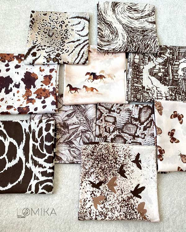 مینی اسکارف پک قهوه ای بسته10طرحی کد mt80 (عمده)