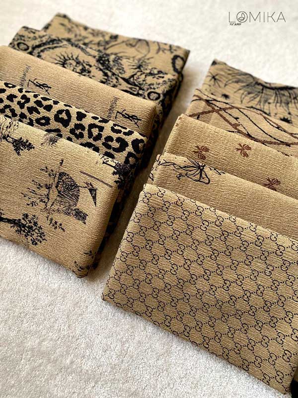 شال پلیسه پک کرم مشکی بسته10طرحی کد sp47 (عمده)