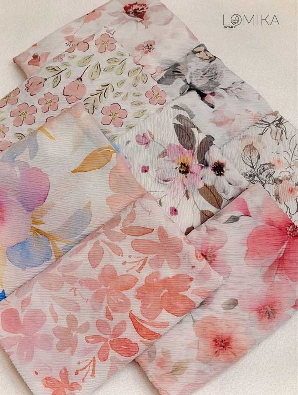 روسری پلیسه پک صورتی بسته8طرحی کد r135 (عمده)