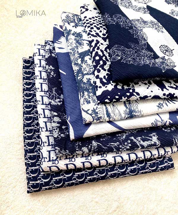 روسری پلیسه پک سورمه ای بسته7طرحی کد r136 (عمده)