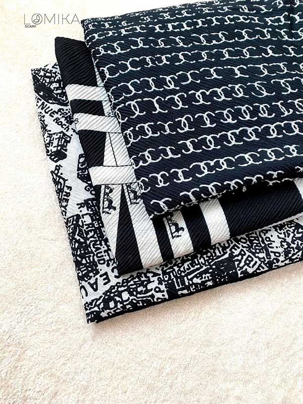 روسری پلیسه پک سفیدمشکی بسته3طرحی کد r137 (عمده)