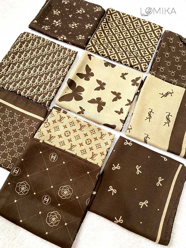 مینی اسکارف پک قهوه ای بسته10طرحی کد mt60 (عمده)