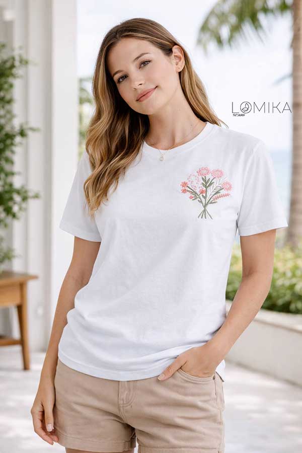 تیشرت گلدوزی طرح گل بسته6رنگی کد t3 (عمده)