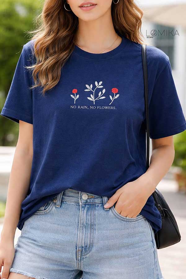 تیشرت گلدوزی طرح گل بسته6رنگی کد t4 (عمده)