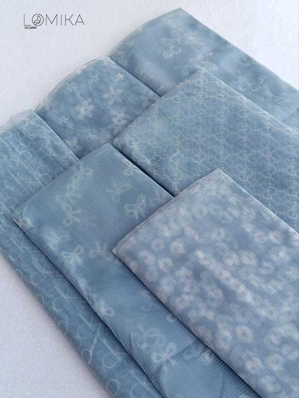 شال توری پک ابی بسته6طرحی کد sh78 (عمده)