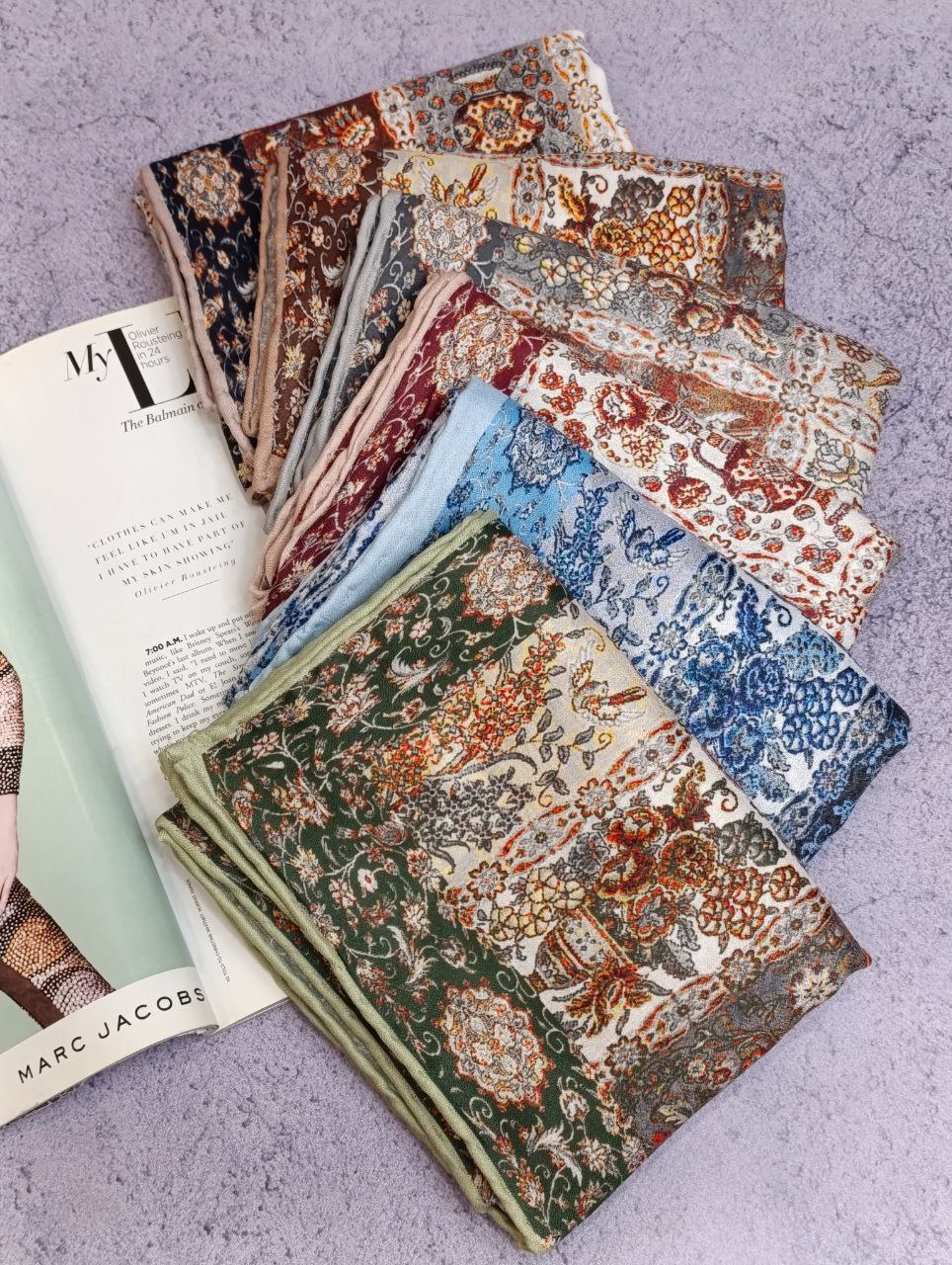روسری نخی دستدوز بسته6رنگی کد r62 (عمده)