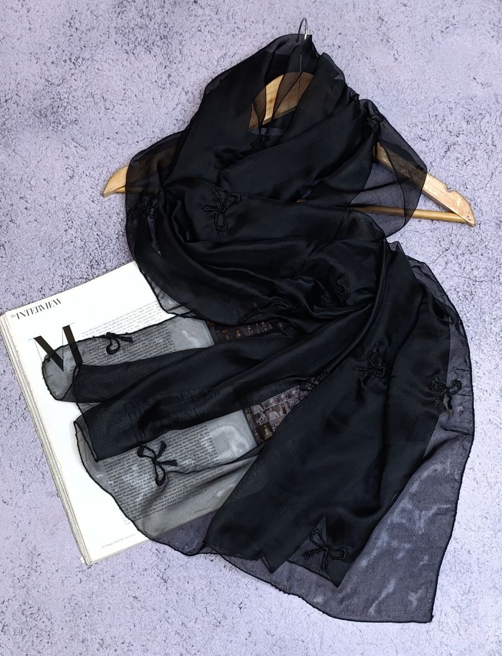 شال حریر گلدوزی پاپیون بسته3رنگی کد sm59 (عمده)
