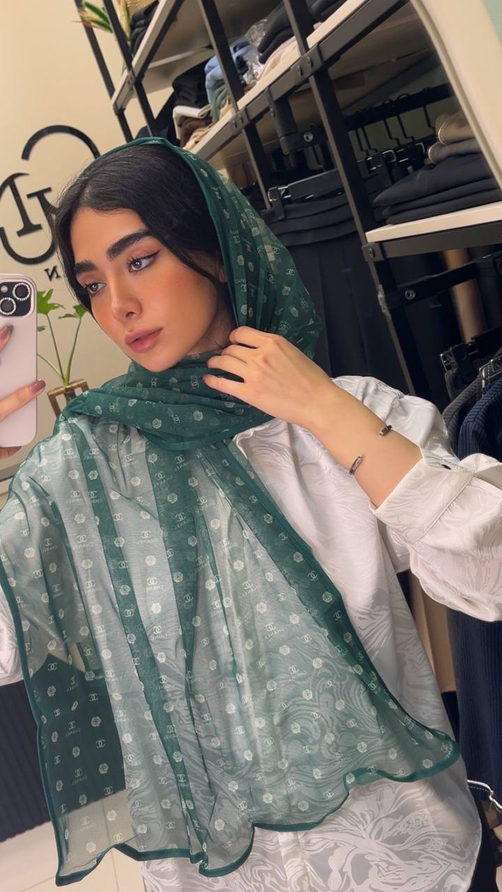 شال توری چاپی پک سبز بسته6طرحی کد sh47 (عمده)