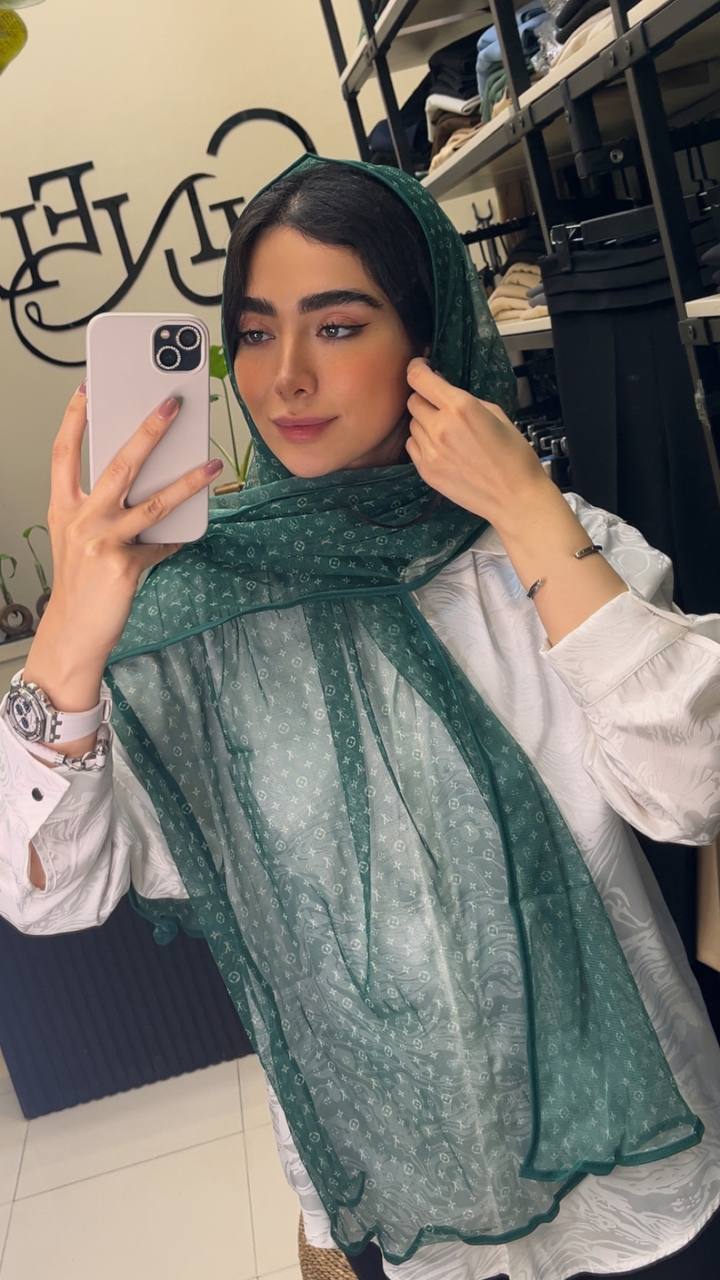 شال توری چاپی پک سبز بسته6طرحی کد sh47 (عمده)