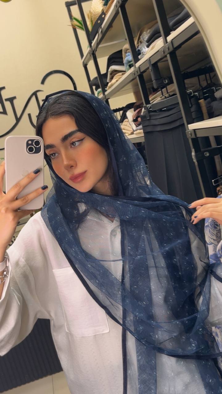شال توری چاپی پک سرمه ای بسته6طرحی کد sh71 (عمده)