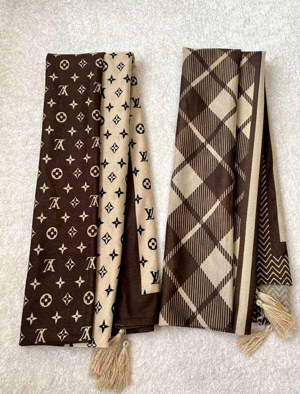 خرید شال جیر پک قهوه‌ای طرح‌دار بسته ۱۰ عددی | فروش عمده شال جیر باکیفیت
