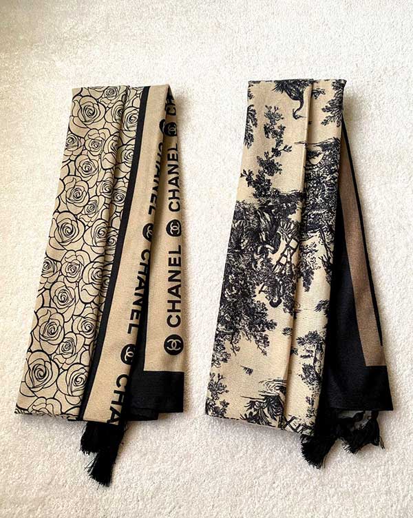 خرید شال جیر پک مشکی کرم طرح‌دار بسته ۱۰ عددی | فروش عمده شال با کیفیت بالا
