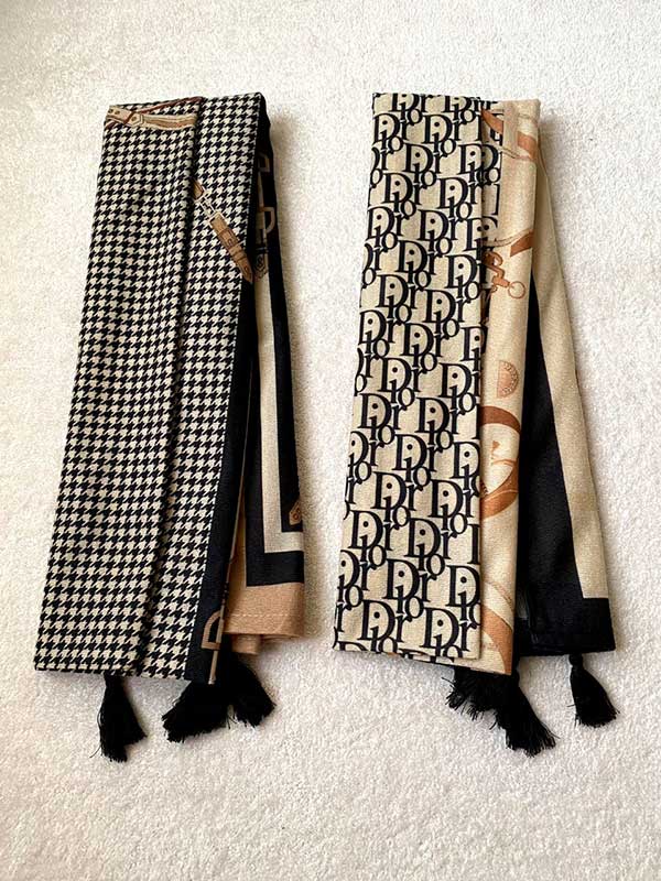 خرید شال جیر پک مشکی کرم طرح‌دار بسته ۱۰ عددی | فروش عمده شال با کیفیت بالا
