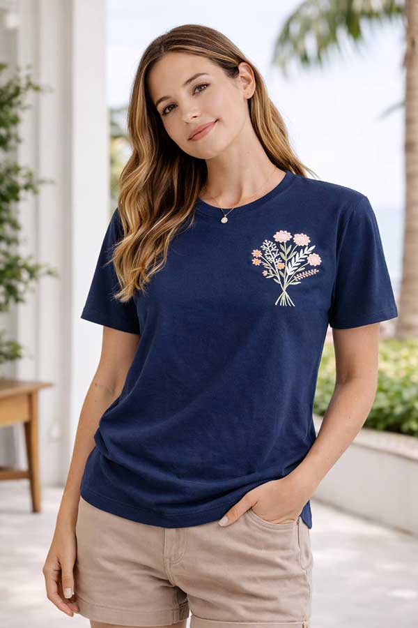 تیشرت گلدوزی طرح گل بسته6رنگی کد t3 (عمده)
