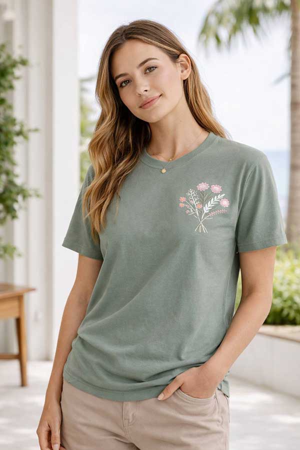 تیشرت گلدوزی طرح گل بسته6رنگی کد t3 (عمده)
